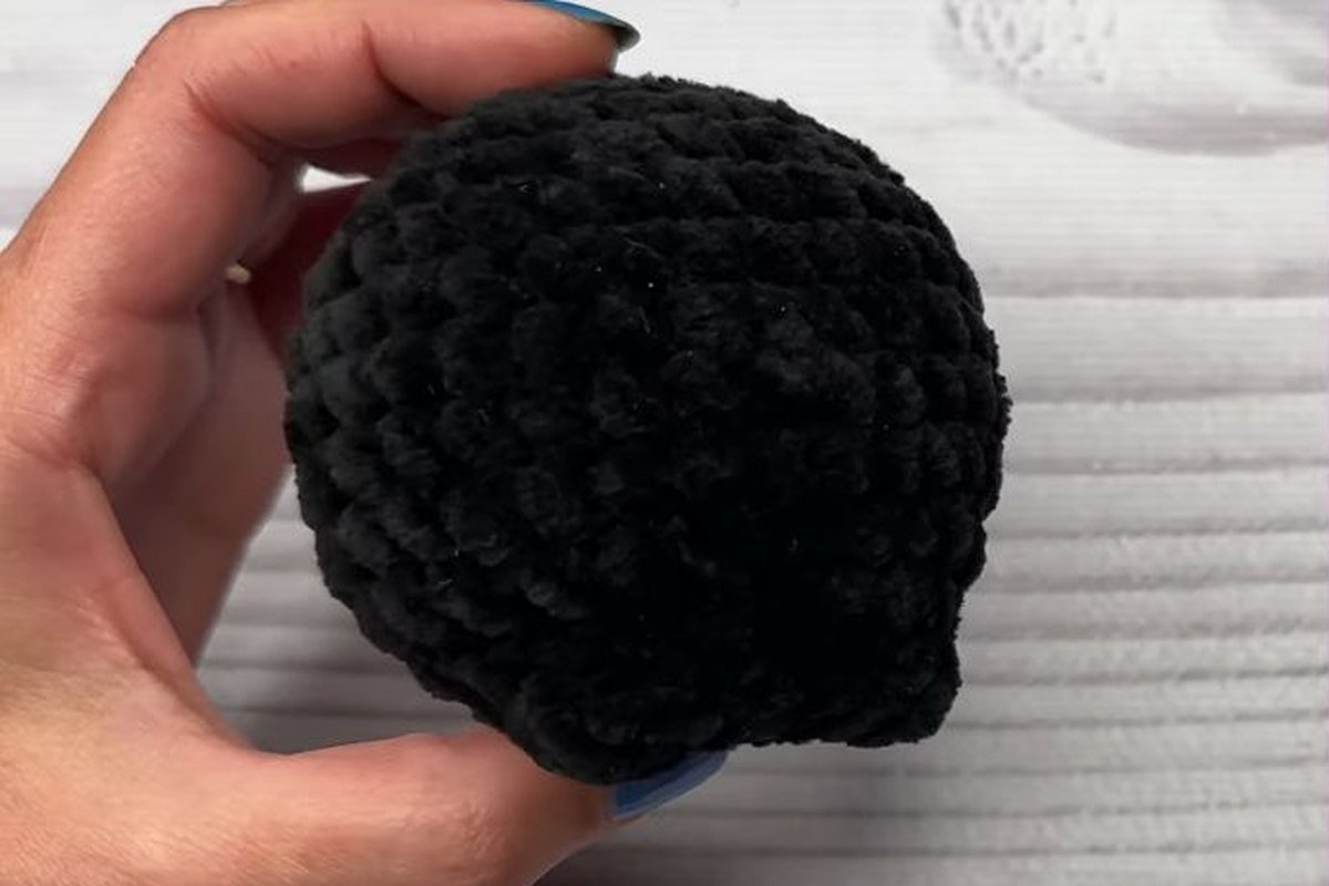 round black crochet bat body worked in plush yarn