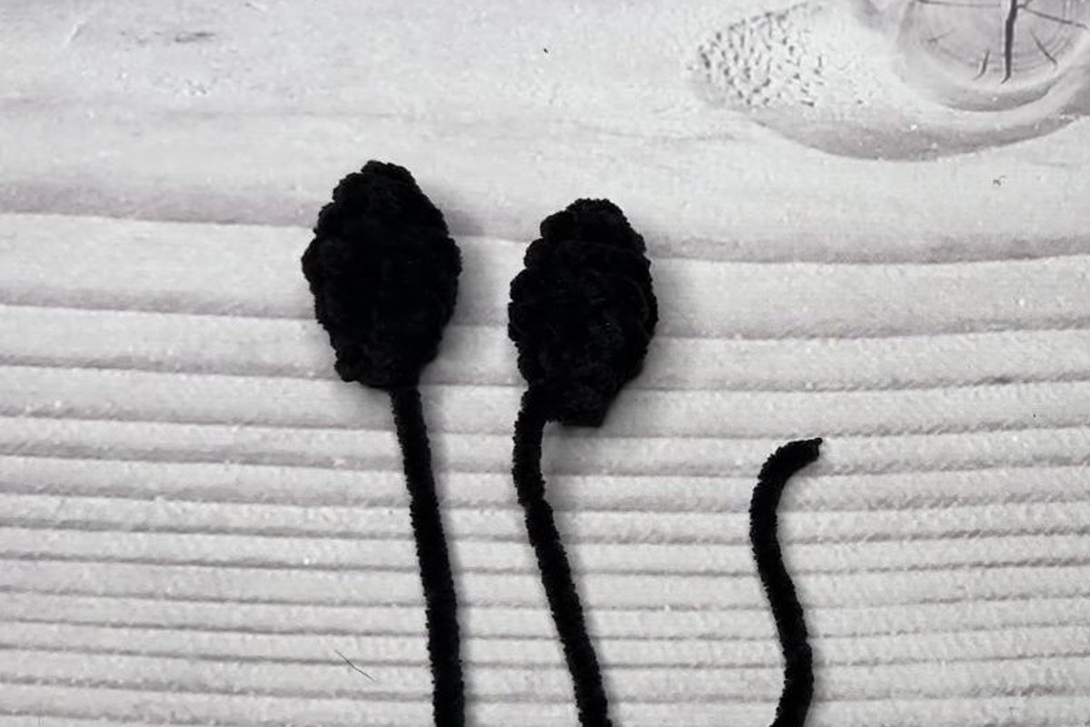 two ears for a free crochet bat pattern with long yarn tails