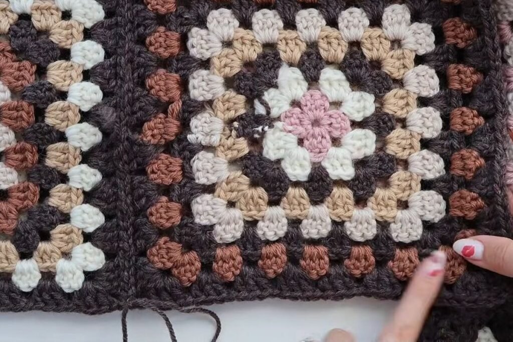 sleeve squares joined in a row for the crochet granny square cardigan