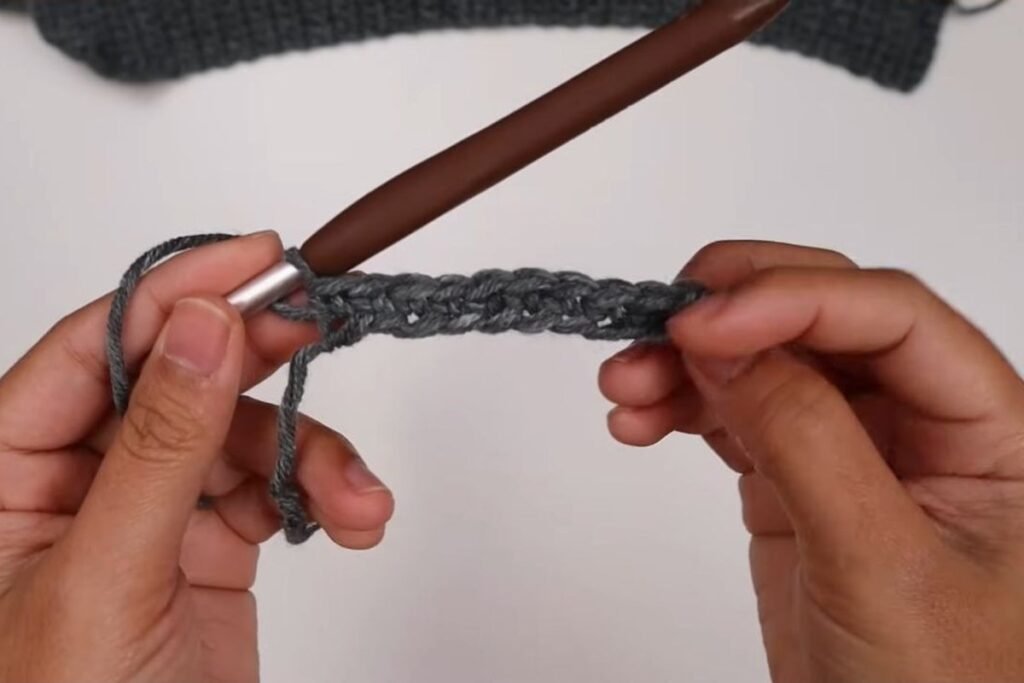 crochet pullover sweater pattern step 3: first row of single crochet on a chain of 11