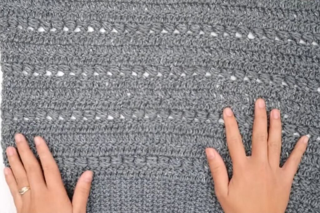 crochet pullover sweater pattern step 9: body panel with rows of bead stitches
