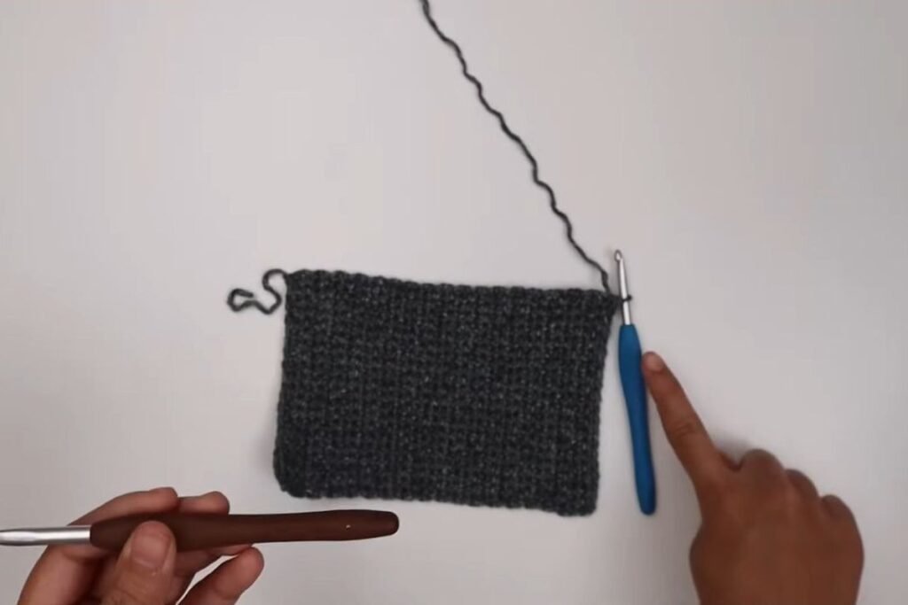 crochet pullover sweater pattern step 12: finished cuff with both hooks