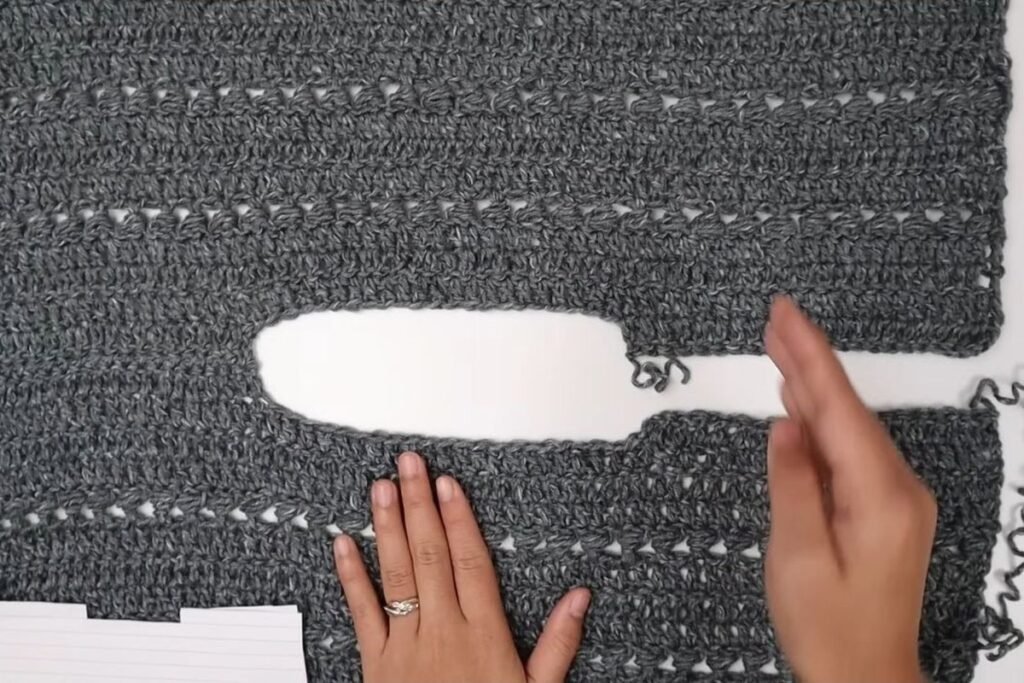 crochet pullover sweater pattern step 15: two panels joined at the shoulders with the neck opening