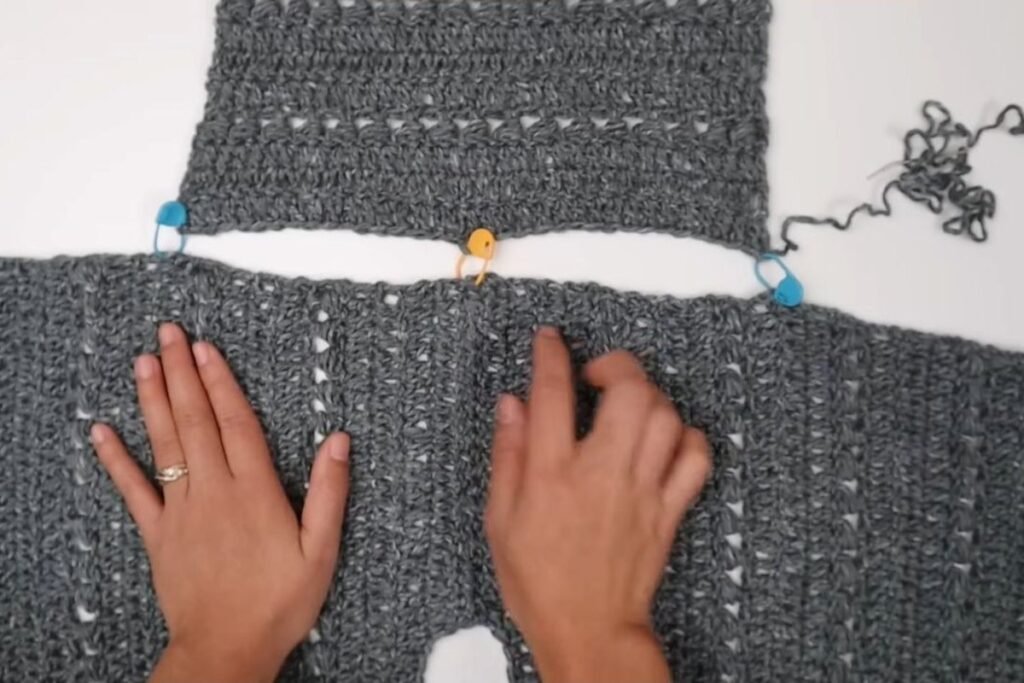 crochet pullover sweater pattern step 16: stitch markers placing the sleeve on the body