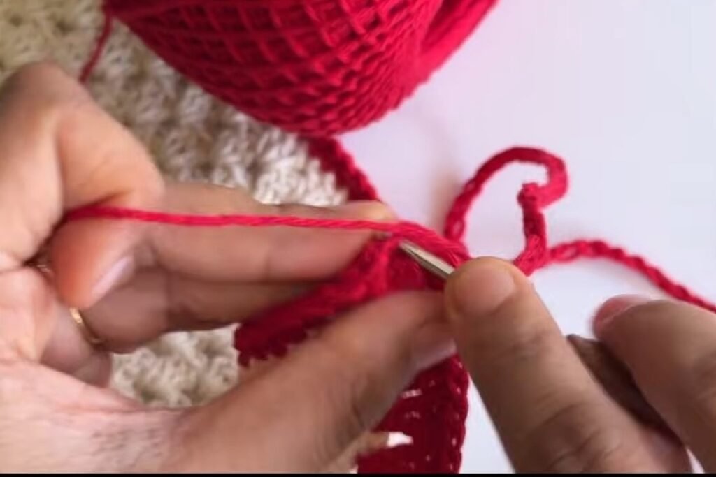 Free crochet head scarf pattern tie: chain of 55 slip stitched to the corner