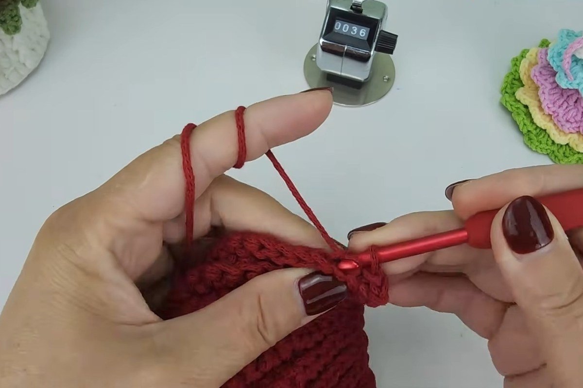 Row 36 decrease: three stitches worked together (sc3tog)