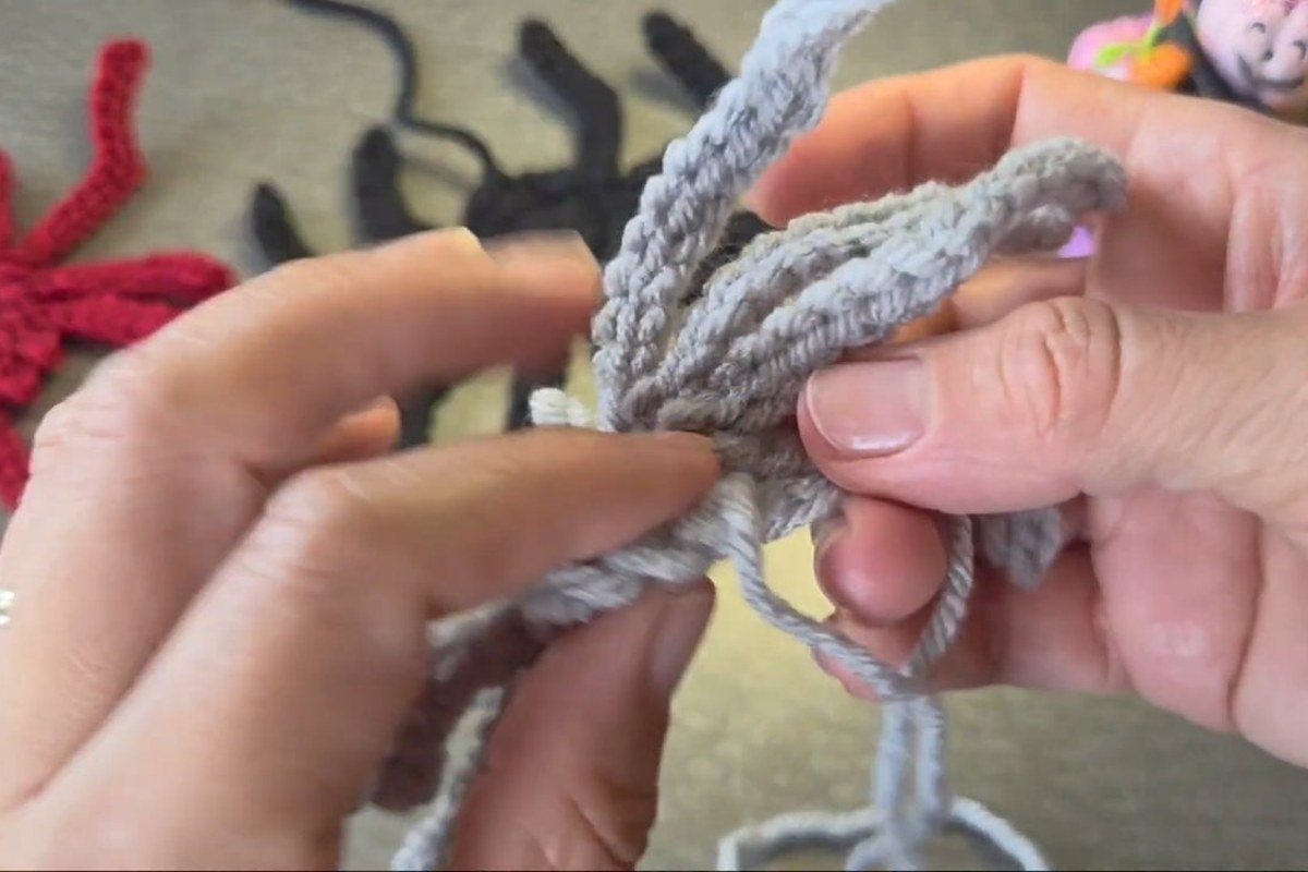 hanging thread on a crochet spider