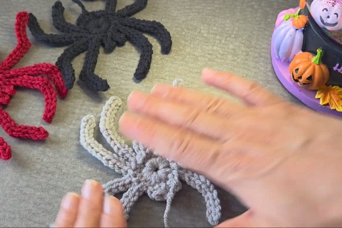 shaping the legs of a finished free crochet spider