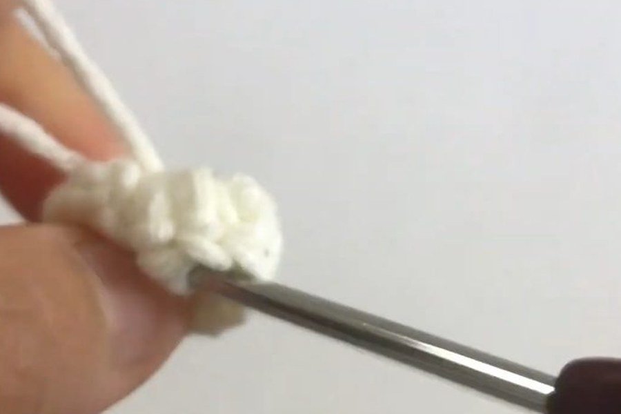 ring fully covered with single crochet before the puff stitches of a puff stitch crochet snowflake