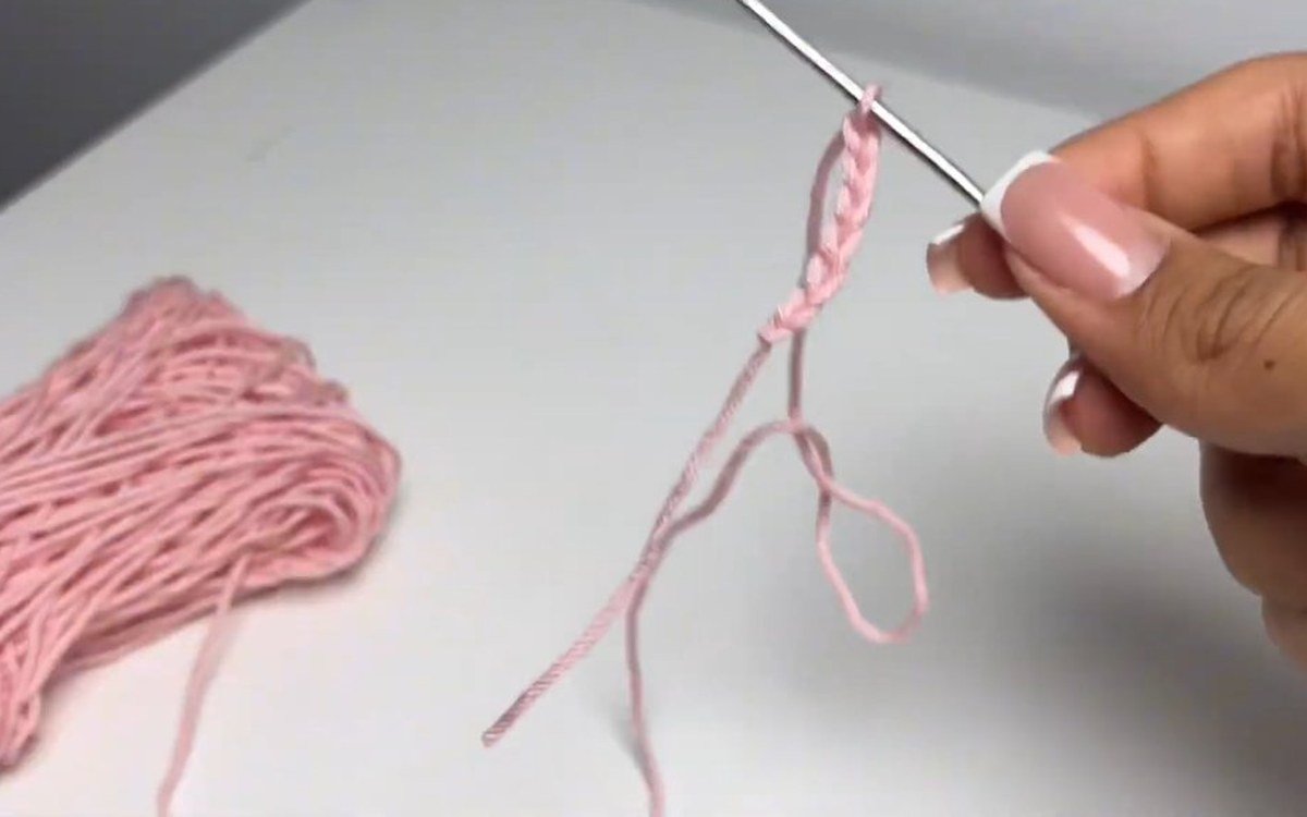 pink chain for the bow of a crochet cherry keychain